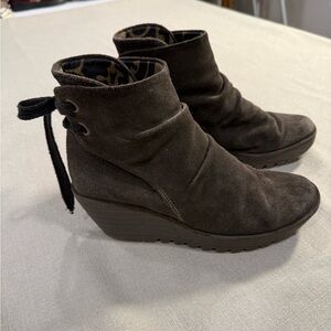 Fly London Mossy Green Suede Wedge Boots